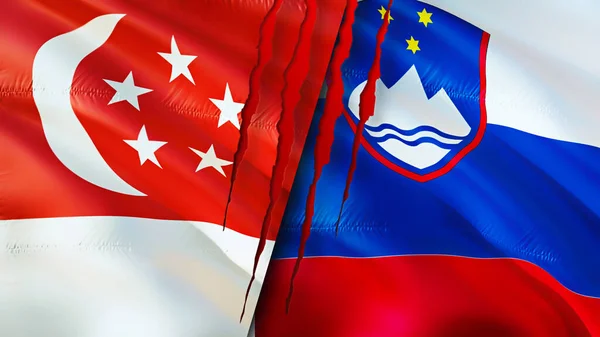 Singapore Slovenia Flags Scar Concept Waving Flag Rendering Singapore Slovenia — Stock Photo, Image