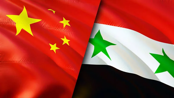 China and Syria flags. 3D Waving flag design. China Syria flag, picture, wallpaper. China vs Syria image,3D rendering. China Syria relations alliance and Trade,travel,tourism concep