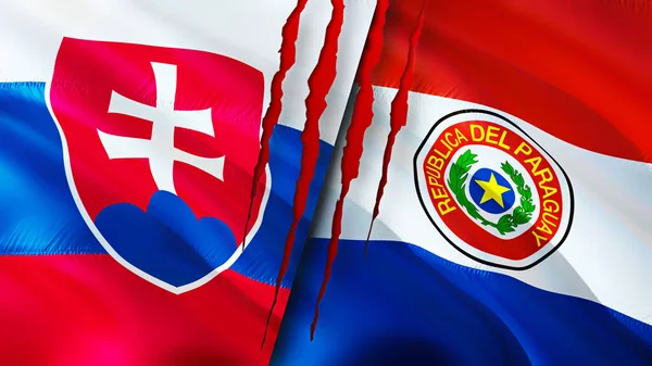 Slovakia Paraguay Flags Scar Concept Waving Flag Rendering Slovakia Paraguay — Stock Photo, Image