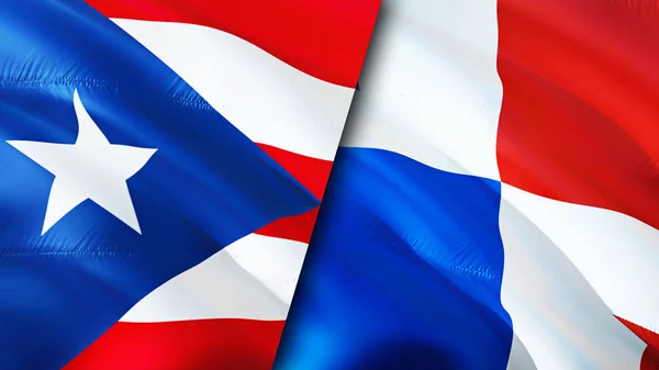 Puerto Rico Och Panama Flaggor Viftande Flagga Design Puerto Rico — Stockfoto
