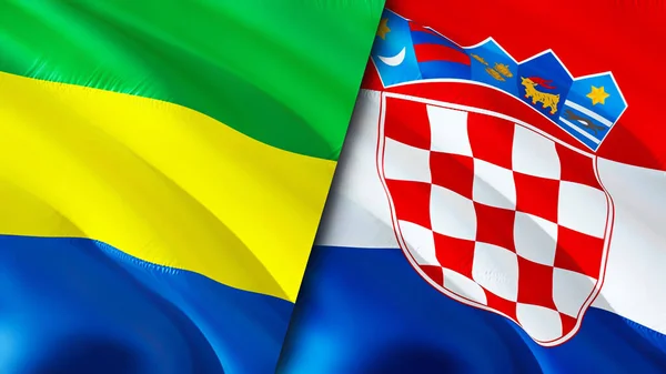 Gabon and Croatia flags. 3D Waving flag design. Gabon Croatia flag, picture, wallpaper. Gabon vs Croatia image,3D rendering. Gabon Croatia relations alliance and Trade,travel,tourism concep