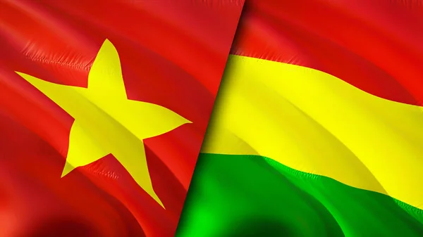 Vietnam and Bolivia flags with scar concept. Waving flag,3D rendering. Vietnam and Bolivia conflict concept. Vietnam Bolivia relations concept. flag of Vietnam and Bolivia crisis,war, attack concep