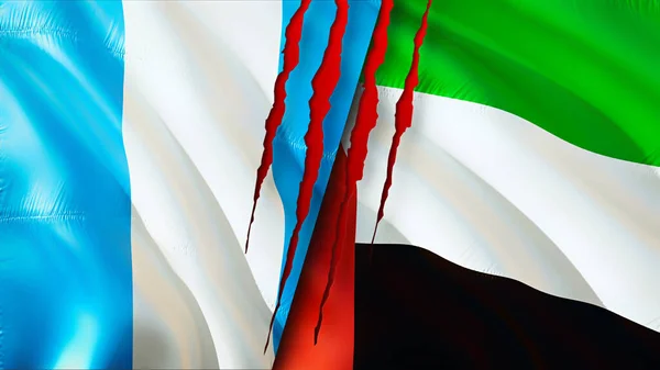 Bandeiras Guatemala Emirados Árabes Unidos Com Conceito Cicatriz Acenando Bandeira — Fotografia de Stock