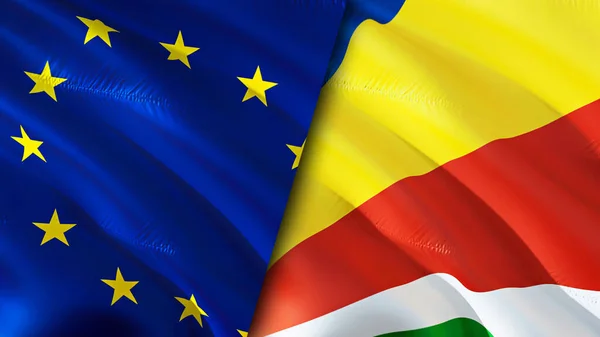 European Union and Seychelles flags. 3D Waving flag design. European Union Seychelles flag, picture, wallpaper. European Union vs Seychelles image,3D rendering. European Union Seychelles relation