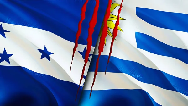Yara Izi Olan Honduras Uruguay Bayrakları Bayrak Sallama Honduras Uruguay — Stok fotoğraf