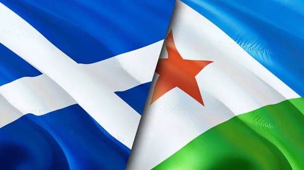 Scotland and Djibouti flags. 3D Waving flag design. Scotland Djibouti flag, picture, wallpaper. Scotland vs Djibouti image,3D rendering. Scotland Djibouti relations alliance and Trade,travel,touris
