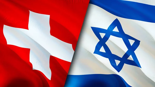 Switzerland and Israel flags. 3D Waving flag design. Switzerland Israel flag, picture, wallpaper. Switzerland vs Israel image,3D rendering. Switzerland Israel relations alliance an