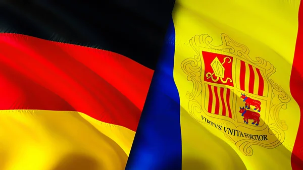 Germany and Andorra flags. 3D Waving flag design. Germany Andorra flag, picture, wallpaper. Germany vs Andorra image,3D rendering. Germany Andorra relations alliance and Trade,travel,tourism concep