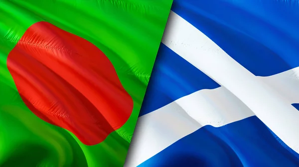 Bangladesh and Scotland flags. 3D Waving flag design. Bangladesh Scotland flag, picture, wallpaper. Bangladesh vs Scotland image,3D rendering. Bangladesh Scotland relations alliance an