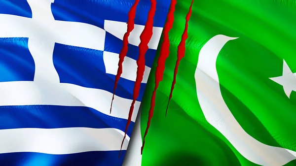 Греція Пакистан Прапори Поняттям Шраму Прапор Рендеринг Греція Пакистан Конфліктують — стокове фото