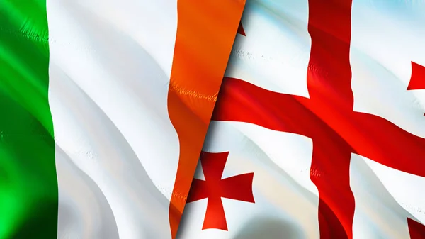 Σημαίες Ιρλανδίας Και Γεωργίας Σχεδιασμός Τρισδιάστατης Κυματιστή Σημαίας Σημαία Ιρλανδίας — Φωτογραφία Αρχείου