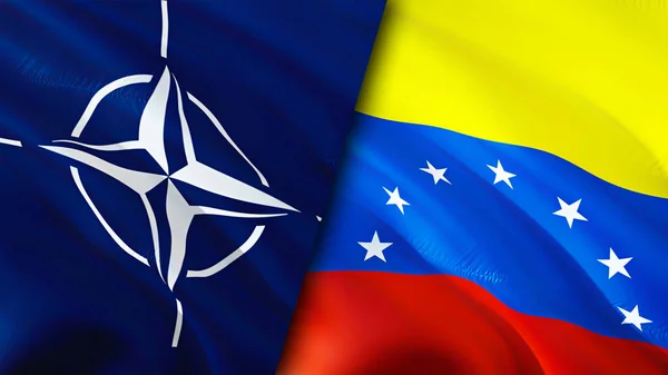 NATO and Venezuela flags. 3D Waving flag design. Venezuela NATO flag, picture, wallpaper. NATO vs Venezuela image,3D rendering. NATO Venezuela relations alliance and Trade,travel,tourism concep