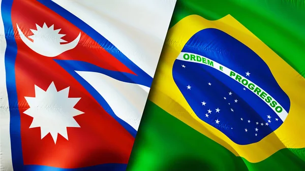 Nepal and Brazil flags. 3D Waving flag design. Nepal Brazil flag, picture, wallpaper. Nepal vs Brazil image,3D rendering. Nepal Brazil relations alliance and Trade,travel,tourism concep