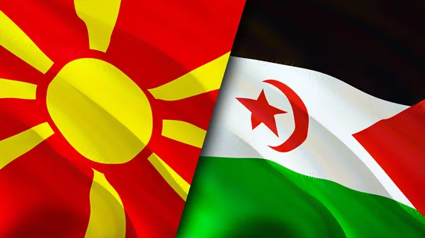 North Macedonia and Western Sahara flags. 3D Waving flag design. North Macedonia Western Sahara flag, picture, wallpaper. North Macedonia vs Western Sahara image,3D rendering. North Macedoni