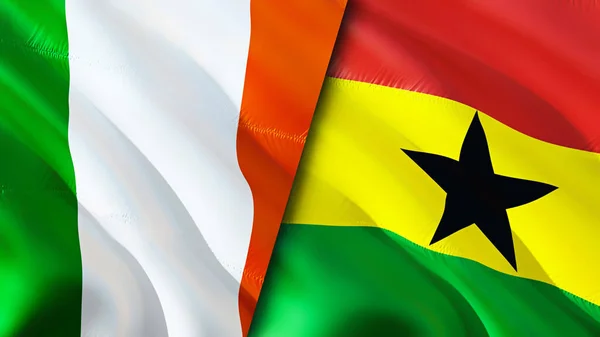 Irland Och Ghana Flaggar Viftande Flagga Design Irland Ghana Flagga — Stockfoto
