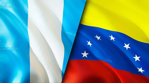Guatemala and Venezuela flags. 3D Waving flag design. Guatemala Venezuela flag, picture, wallpaper. Guatemala vs Venezuela image,3D rendering. Guatemala Venezuela relations war allianc