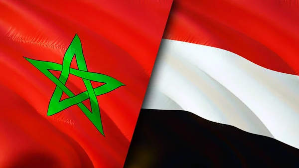 Marokko Und Jemen Flaggen Fahnenschwenken Marokko Jemen Flagge Bild Tapete — Stockfoto