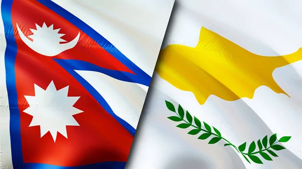 Nepal and Cyprus flags. 3D Waving flag design. Nepal Cyprus flag, picture, wallpaper. Nepal vs Cyprus image,3D rendering. Nepal Cyprus relations alliance and Trade,travel,tourism concep