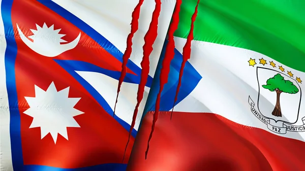Nepal Equatorial Guinea Flags Scar Concept Waving Flag Rendering Nepal — Stock Photo, Image