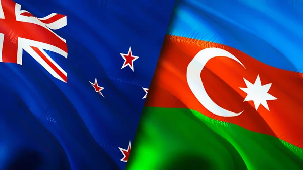 New Zealand and Azerbaijan flags. 3D Waving flag design. New Zealand Azerbaijan flag, picture, wallpaper. New Zealand vs Azerbaijan image,3D rendering. New Zealand Azerbaijan relations war allianc