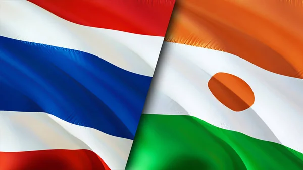 Прапори Таїланду Нігеру Waving Flag Прапор Таїланду Нігер Фотографія Шпалери — стокове фото