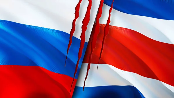 Флаги России Коста Рики Шрамом Флажок Рендеринг Концепция Конфликта России — стоковое фото