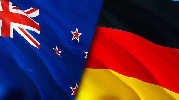 Banderas Nueva Zelanda Alemania Diseño Banderas Waving Nueva Zelanda Alemania — Foto de Stock