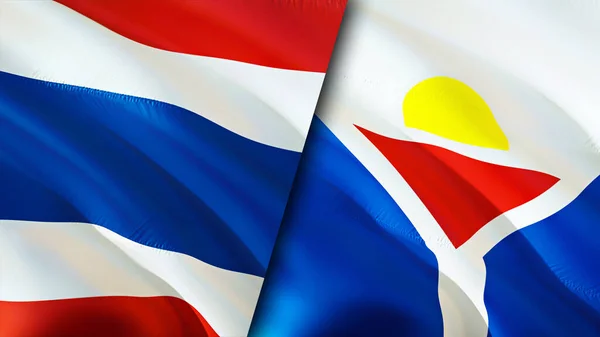 Thailand and Saint Martin flags. 3D Waving flag design. Thailand Saint Martin flag, picture, wallpaper. Thailand vs Saint Martin image,3D rendering. Thailand Saint Martin relations alliance an