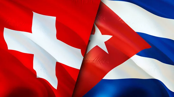 Bandeiras Suíça Cuba Acenando Design Bandeira Suíça Cuba Bandeira Foto — Fotografia de Stock