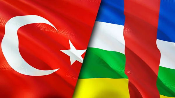 Turkey and Central African Republic flags. 3D Waving flag design. Turkey Central African Republic flag, picture, wallpaper. Turkey vs Central African Republic image,3D rendering. Turkey Centra