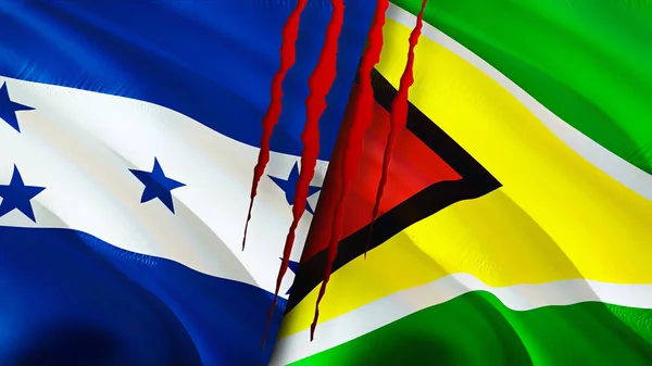 Honduras Guyana Vlaggen Met Litteken Concept Wuivende Vlag Rendering Concept — Stockfoto