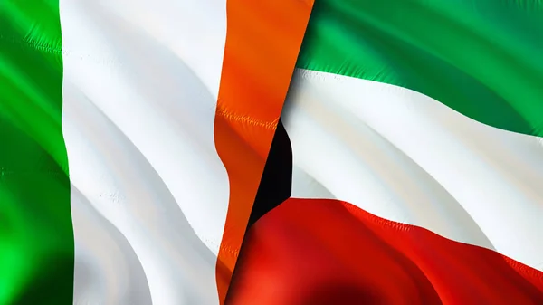 Irland Und Kuwait Flaggen Fahnenschwenken Irland Kuwait Flagge Bild Tapete — Stockfoto
