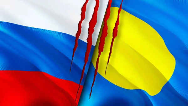 Russland Und Palau Flaggen Mit Narbenkonzept Fahnenschwenken Rendering Russland Und — Stockfoto