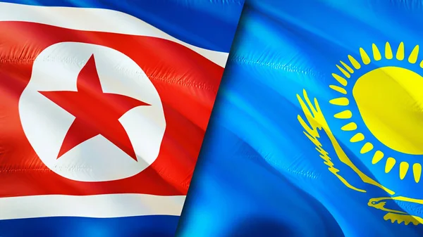 Banderas Corea Del Norte Kazajstán Diseño Banderas Waving Corea Del — Foto de Stock