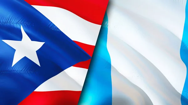 プエルトリコとグアテマラの国旗 3D波動旗のデザイン プエルトリコグアテマラの旗 プエルトリコ対グアテマラの画像 3Dレンダリング プエルトリコグアテマラとの関係 — ストック写真