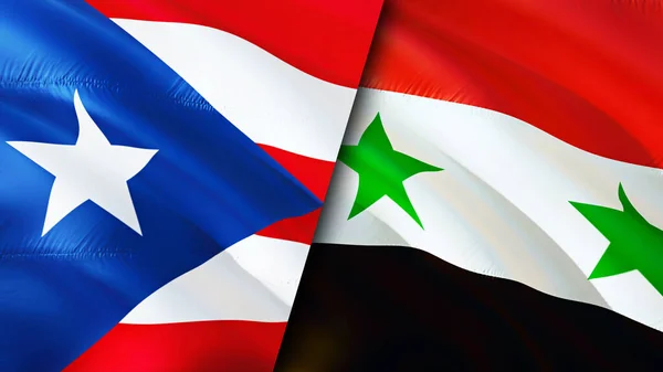 Puerto Rico and Syria flags. 3D Waving flag design. Puerto Rico Syria flag, picture, wallpaper. Puerto Rico vs Syria image,3D rendering. Puerto Rico Syria relations alliance and Trade,travel,touris