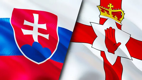 スロバキアと北アイルランドの旗 3D波動旗のデザイン スロバキア北アイルランドの旗 スロバキア対北アイルランドの画像 3Dレンダリング スロバキア北アイルランド関係 — ストック写真