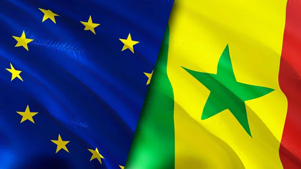 European Union and Senegal flags. 3D Waving flag design. European Union Senegal flag, picture, wallpaper. European Union vs Senegal image,3D rendering. European Union Senegal relations alliance an