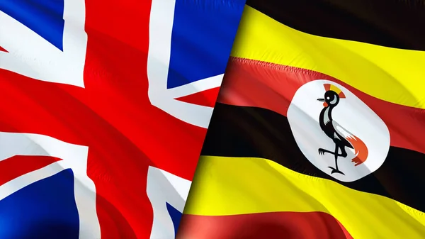Banderas Del Reino Unido Uganda Diseño Banderas Waving Reino Unido — Foto de Stock