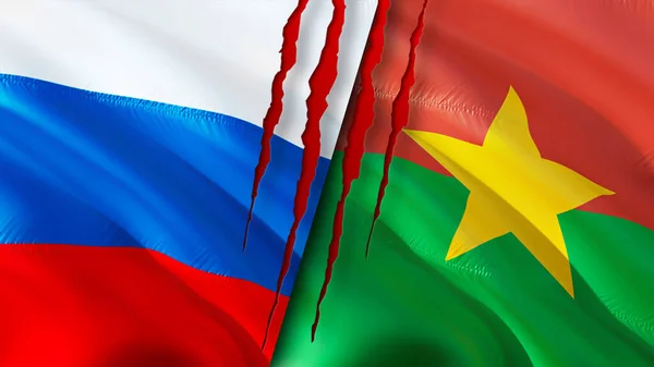 Russia Burkina Faso Flags Scar Concept Waving Flag Rendering Russia — Stock Photo, Image