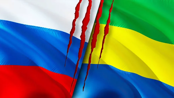 Rusia Gabón Banderas Con Concepto Cicatriz Bandera Ondeante Representación Concepto — Foto de Stock