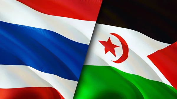 Thailand and Western Sahara flags. 3D Waving flag design. Thailand Western Sahara flag, picture, wallpaper. Thailand vs Western Sahara image,3D rendering. Thailand Western Sahara relations allianc