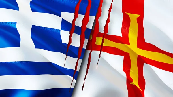 Греція Гернсі Прапори Поняттям Шраму Прапор Рендеринг Греція Гернсі Конфліктують — стокове фото