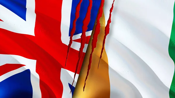 Flaggen Großbritanniens Und Der Elfenbeinküste Mit Narbenkonzept Fahnenschwenken Rendering Das — Stockfoto
