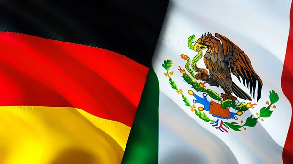Germany and Mexico flags. 3D Waving flag design. Germany Mexico flag, picture, wallpaper. Germany vs Mexico image,3D rendering. Germany Mexico relations alliance and Trade,travel,tourism concep