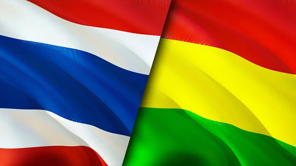 Thailand and Bolivia flags. 3D Waving flag design. Thailand Bolivia flag, picture, wallpaper. Thailand vs Bolivia image,3D rendering. Thailand Bolivia relations alliance and Trade,travel,touris
