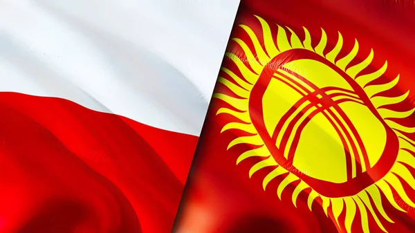 Poland Kyrgyzstan Flags Waving Flag Design Poland Kyrgyzstan Flag Picture — Stock Photo, Image