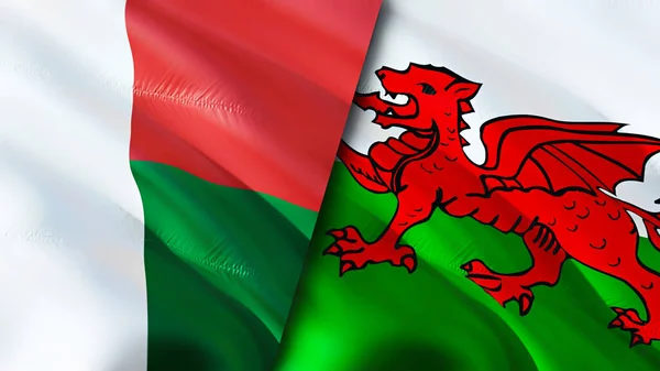 Madagaskar Wales Vlaggen Waving Vlag Ontwerp Madagaskar Wales Vlag Foto — Stockfoto