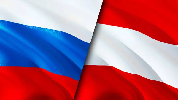 Russia and Austria flags. 3D Waving flag design. Russia Austria flag, picture, wallpaper. Russia vs Austria image,3D rendering. Russia Austria relations alliance and Trade,travel,tourism concep