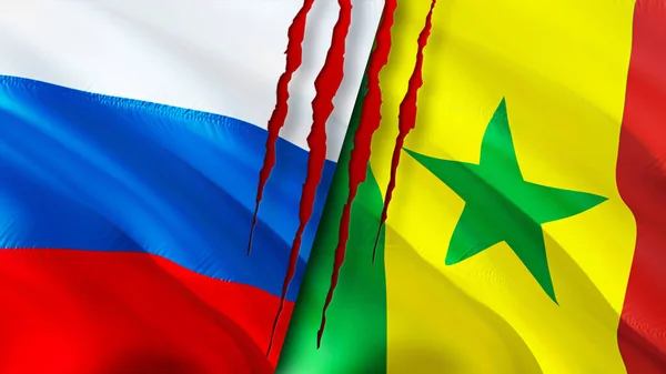 Russia Senegal Flags Scar Concept Waving Flag Rendering Russia Senegal — Stock Photo, Image